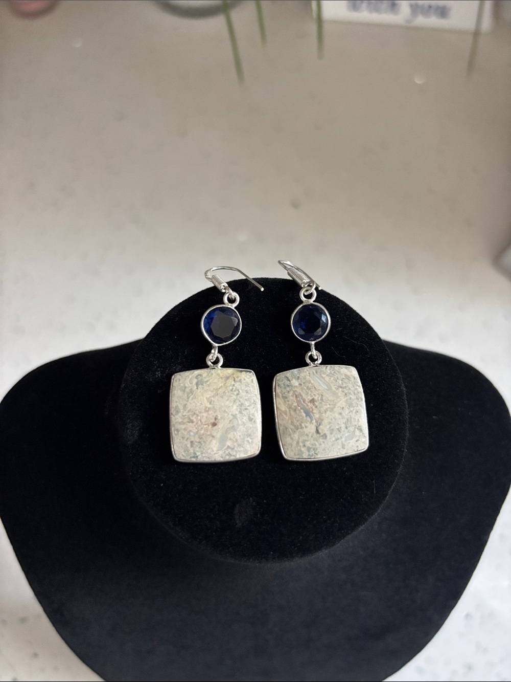 Sterling Silver Rock Chalcedony & Tanzanite Gemstone Drop Dangle Earrings